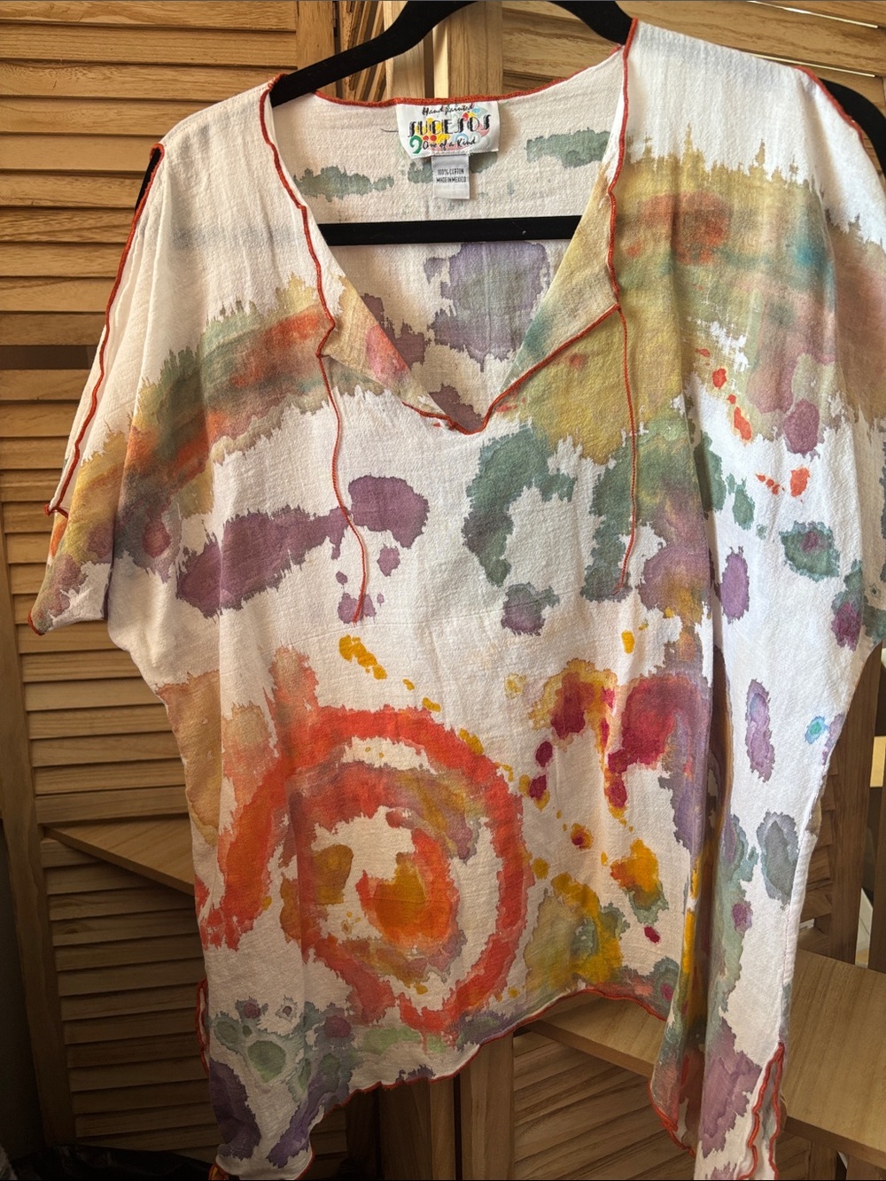 Hand-Painted Tie-Dye Cotton Top - Multicolor O S F M